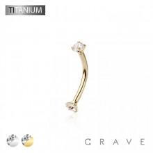 INTERNALLY THREADED CZ PRONG SET EYEBROW ASTM F-136 IMPLANT GRADE TITANIUM CURVED BARBELL